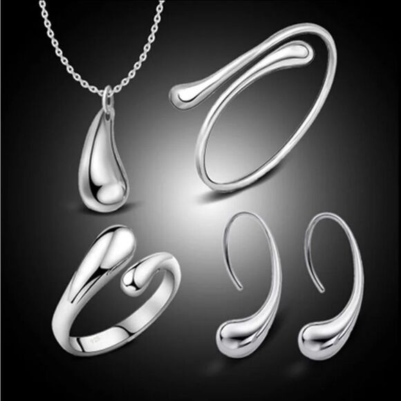 4 PIECE JEWELRY SET, NECKLACE, BRACELET, EARRINGS, RING - Picture 1 of 3